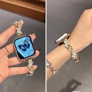 新款适用iwatch10表带applewatchs8苹果s9手表带iphonewatchs7镭射蝴蝶se代s9手链式watchs6夏季s5女款s2夏天