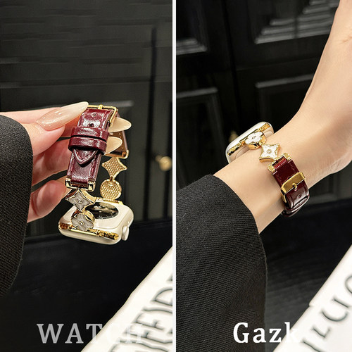 四叶草金属拼真皮适用苹果手表带