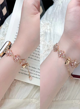 适用iwatch9表带applewatchs9苹果手表带iwatchs8雪花水晶se代s7手链式女款iphonewatch夏天ultra2夏季金属s6