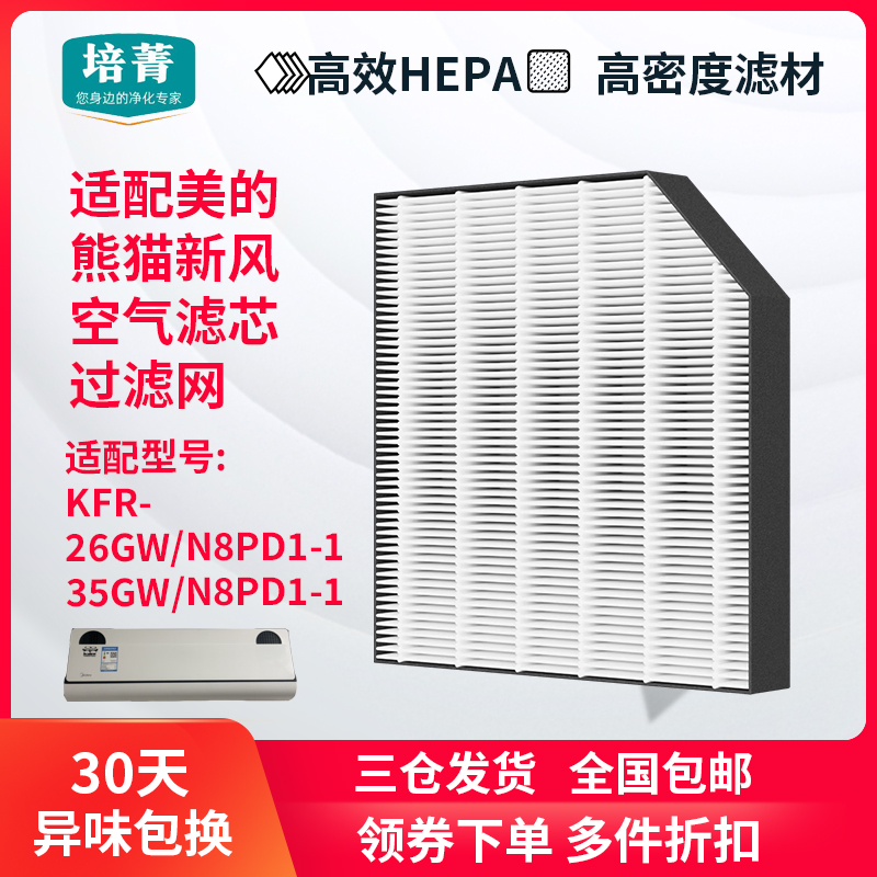 适配美的熊猫新风空调过滤网KFR-26/35GW/N8PD1-1高效除PM2.5滤芯