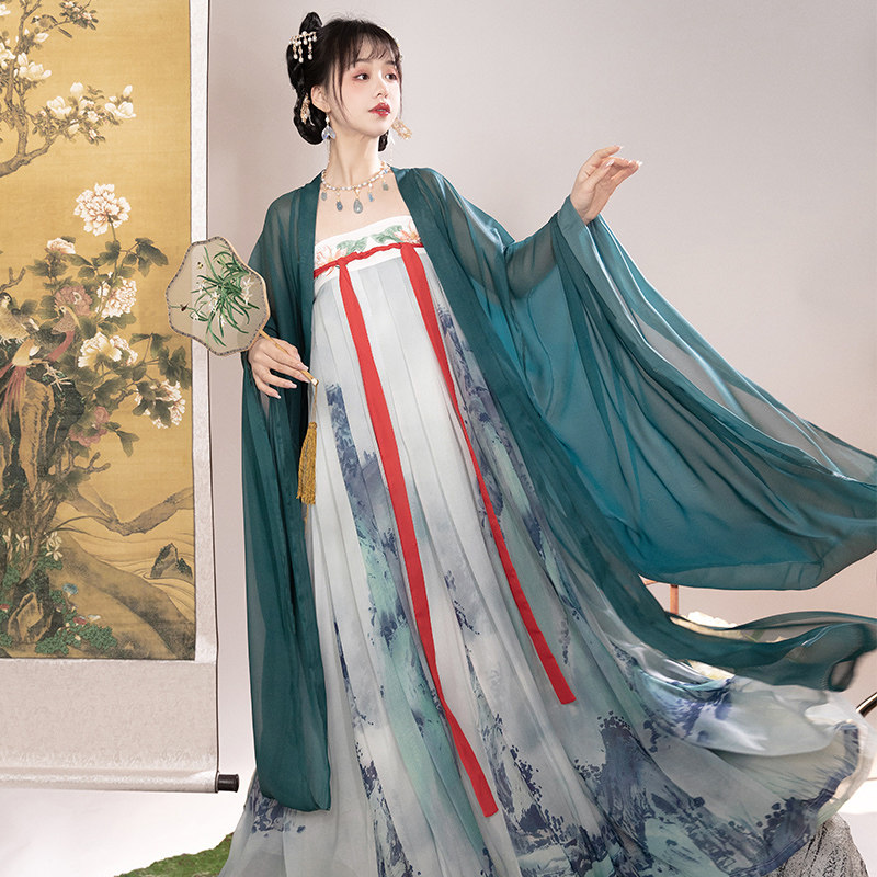 游山月原创汉服女两片式齐胸襦裙中国风古装唐制学生日常仙气飘逸