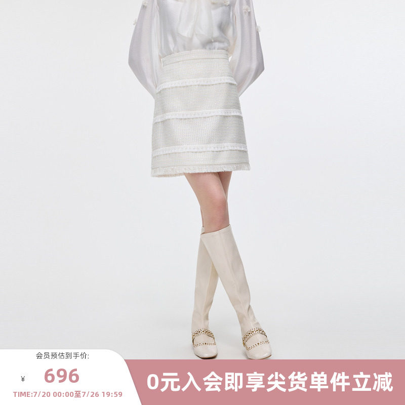 MISSCOCOON可可尼绵羊毛短裙女2026春季新款小香风粗花呢半身裙