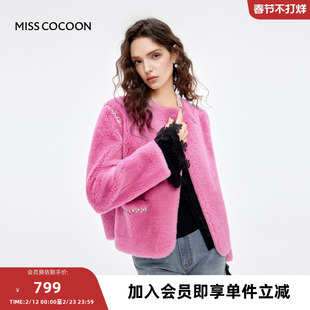 MISSCOCOON冬季羊绒皮草新款貂毛女士短款大衣