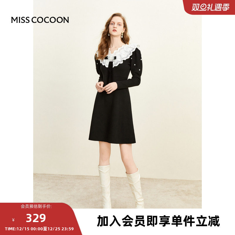missCOCOON气质显瘦2023冬装新款女装优雅丝绒连衣裙
