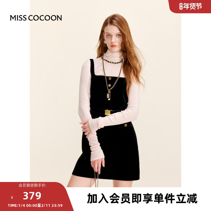 MISSCOCOON【失序常青藤】24早冬新品千金风丝绒收腰吊带小黑裙,女装/女士精品,连衣裙,淘宝优惠券,粉丝福利购,淘宝优惠卷