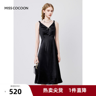 MISSCOCOON 高级感缎面蝴蝶结胸针显瘦连衣裙 莫奈花园 24夏新款