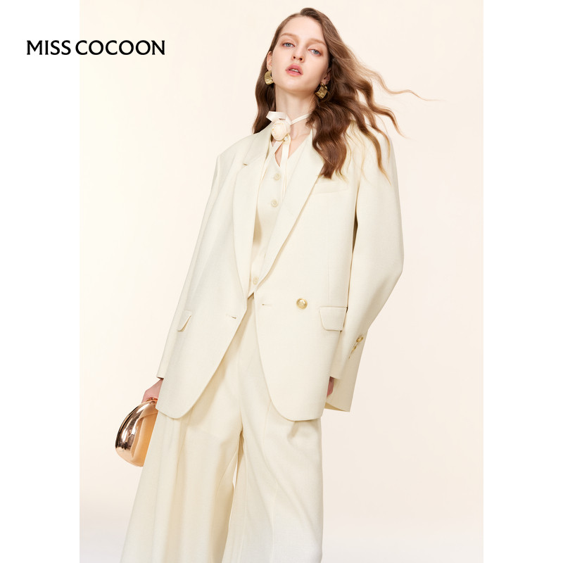 MISSCOCOON【静谧橙光】24早秋新品老钱风亚麻肌理感解构西装外套,女装/女士精品,西装,淘宝优惠券,粉丝福利购,淘宝优惠卷
