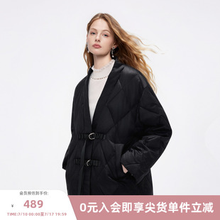 missCOCOON简约大方菱格光泽感冬装新款女V领绑带设计羽绒服