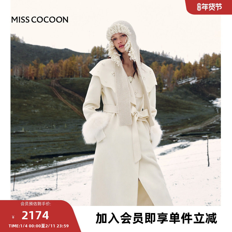 MISSCOCOON【真香女孩】24冬新品绵羊毛大翻领时尚长款毛呢外套,女装/女士精品,短外套,淘宝优惠券,粉丝福利购,淘宝优惠卷