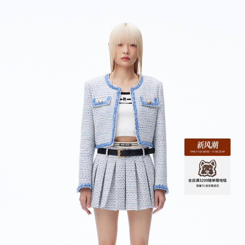 REVAN芮范2023秋季新品设计师款高级感蓝白小香风外套RN70105223