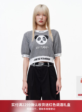 REVAN芮范设计师款俏皮感熊猫针织短袖RN30601053