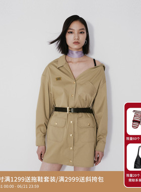 REVAN芮范设计师款工装风斜肩连衣裙RM71101146