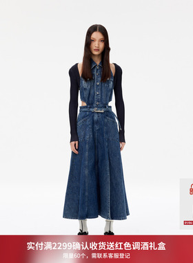 REVAN芮范设计师款复古坎肩牛仔连衣裙RM11102131