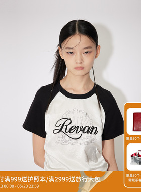 REVAN芮范设计师款优雅缎面拼接撞色T恤RM30801103