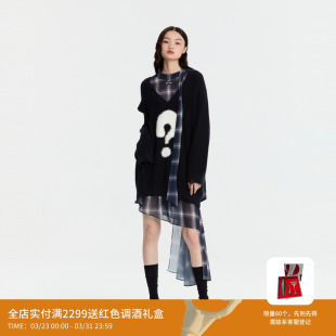 REVAN芮范质感两件套毛衣藏青格纹连衣裙RM91101379