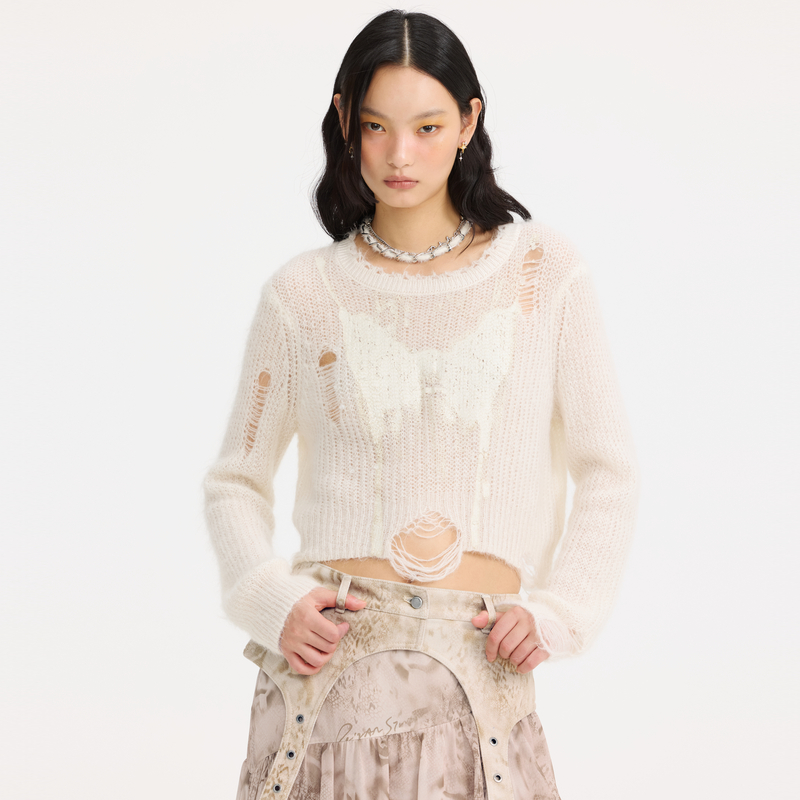 REVAN芮范设计师款斑驳质感胶印水钻毛衫RL10601132