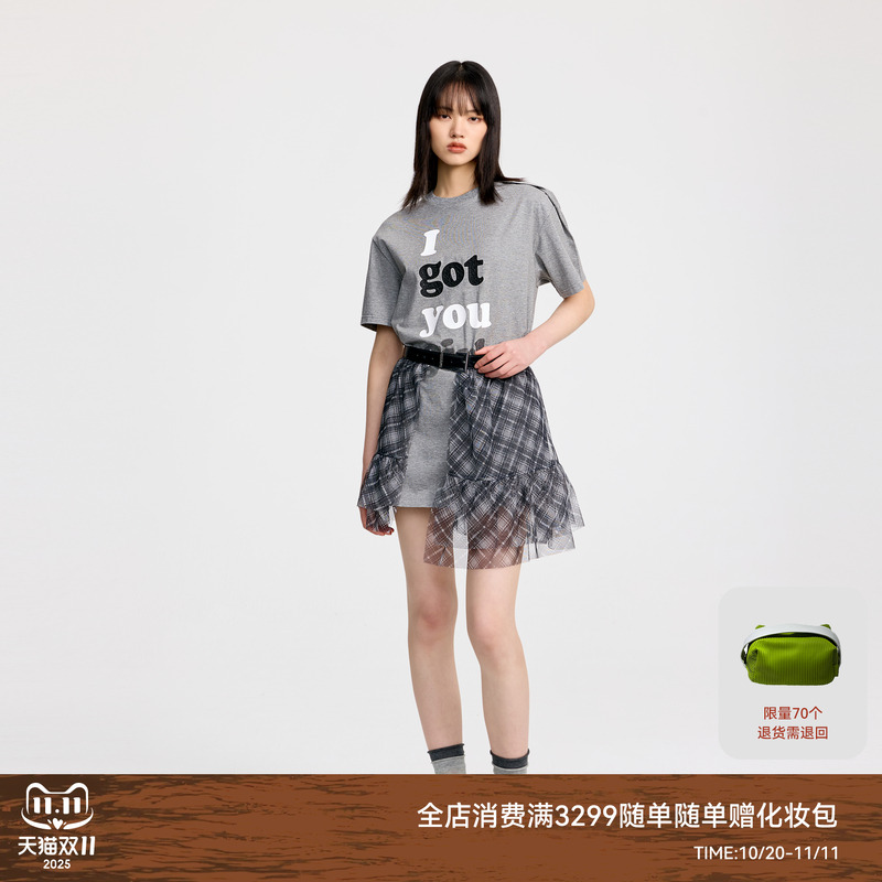 REVAN芮范2025夏季新品设计师款灵动感格纹纱裙连衣裙RL31101256