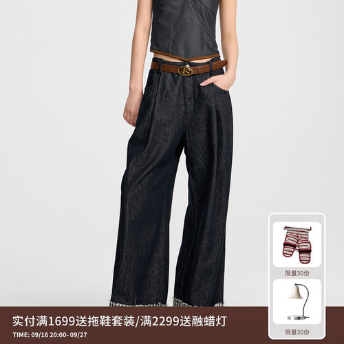 REVAN芮范设计师款经典格纹脚口牛仔裤RL31302114