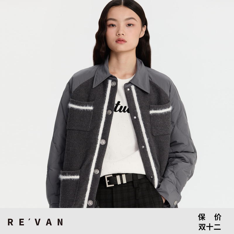 REVAN芮范设计师款质感毛织拼接羽绒服RM90502232