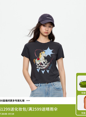 REVAN芮范设计师款童趣小木马印花灰色短袖T恤RK71001231