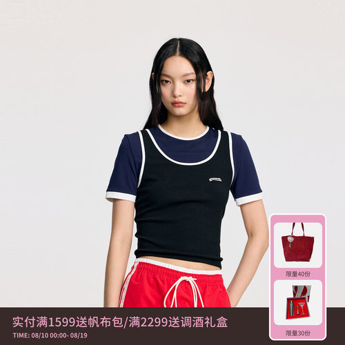 REVAN芮范设计师款混搭叠叠乐假两件T恤RL31001052