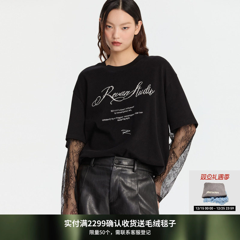 REVAN芮范设计师款优雅轻盈感蕾丝袖子T恤RM91001090