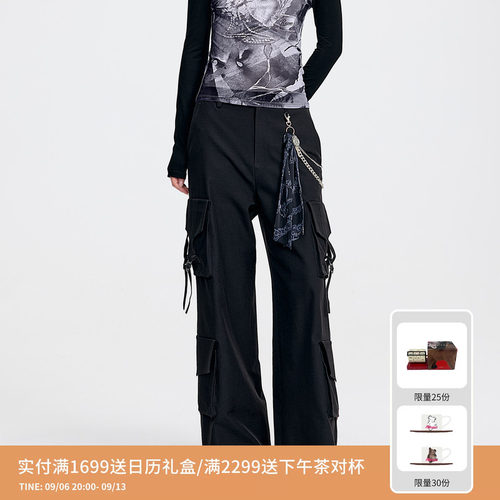 REVAN芮范设计师款链条印花丝巾工装裤RL31301023