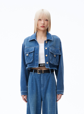 REVAN芮范设计师款复古感菱格纹牛仔外套RN70109210