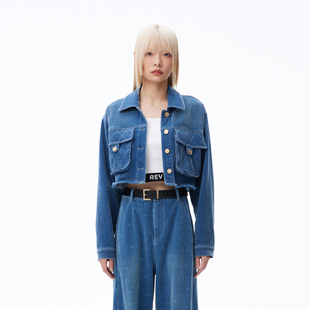 REVAN芮范设计师款 复古感菱格纹牛仔外套RN70109210