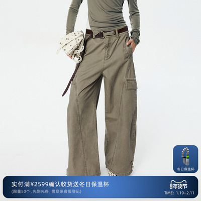 REVAN芮范设计师款经典军绿色微弯刀工装裤RK11301117