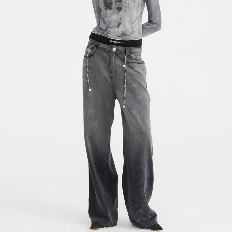 REVAN芮范2025春季新品设计师款酷感混搭做旧牛仔裤RL11302067