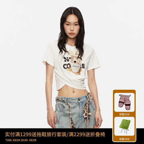 REVAN芮范设计师款可爱兔子图案白色T恤RL31001089