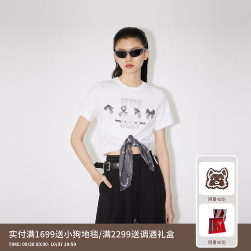 REVAN芮范设计师款甜酷蝴蝶结印花丝巾T恤RM31001049