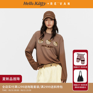 REVAN芮范黑皮HelloKitty豹纹植绒字母渐变长袖T恤RK31001068