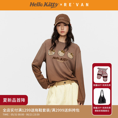 REVAN芮范黑皮HelloKitty豹纹植绒字母渐变长袖T恤RK31001068
