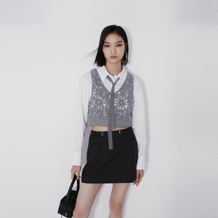 REVAN芮范设计师款 RM70901033 前卫感灰白拼接衬衫