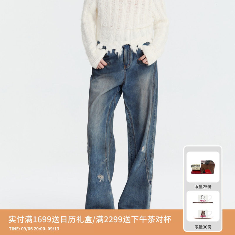 REVAN芮范设计师款做旧磨破直筒牛仔裤RM91302149图片