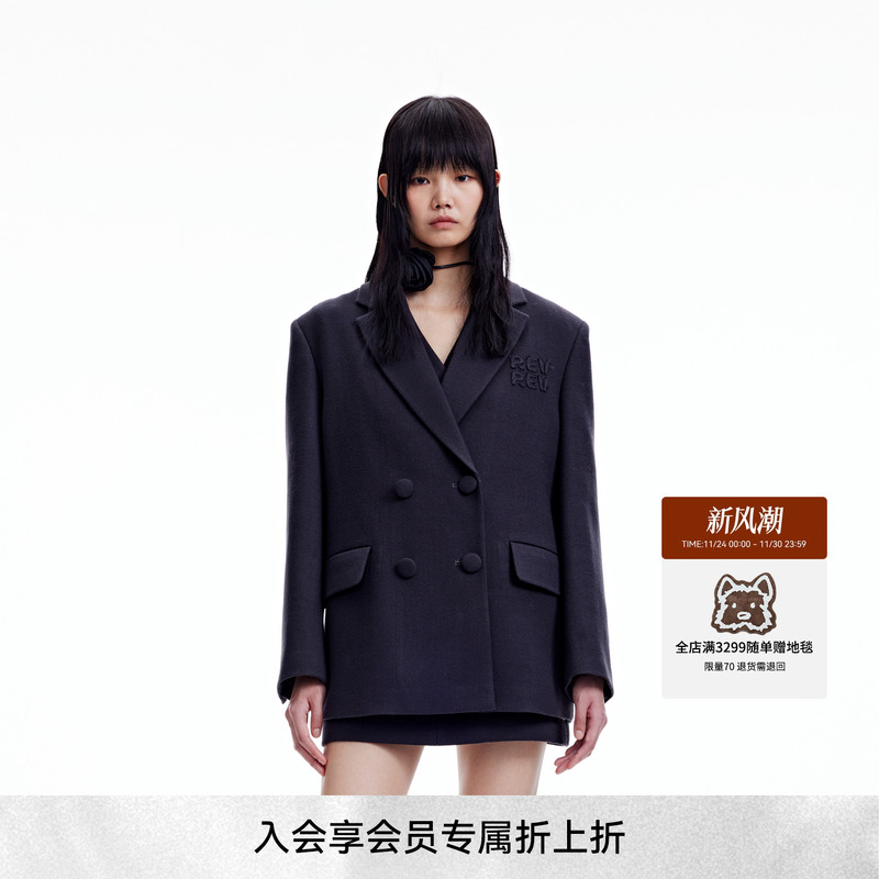 REVAN芮范2023冬季新品设计师款高级感玫瑰花灰色西装RN90101244