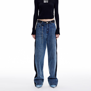 RN91302085 REVAN芮范甜酷拼接牛仔裤 蔡少芬同款