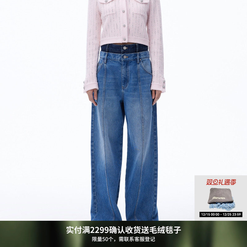 REVAN芮范设计师款复古风双腰头牛仔裤RN71302078