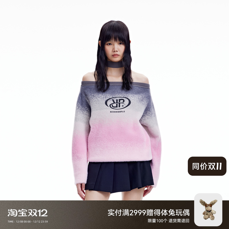 REVAN芮范设计师款甜酷风渐变色挂脖毛衣RN70601134