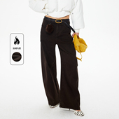 巴恩风红咖加厚加绒牛仔弯刀裤 REVAN芮范2025冬季 新品 RL91302066