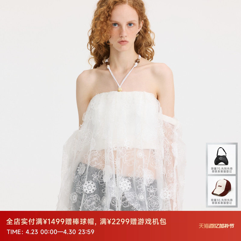 REVAN芮范设计师款蕾丝绣花一字肩单衣RL10801053