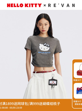 REVAN芮范HelloKitty酷感格纹蝴蝶结T恤RL71001003