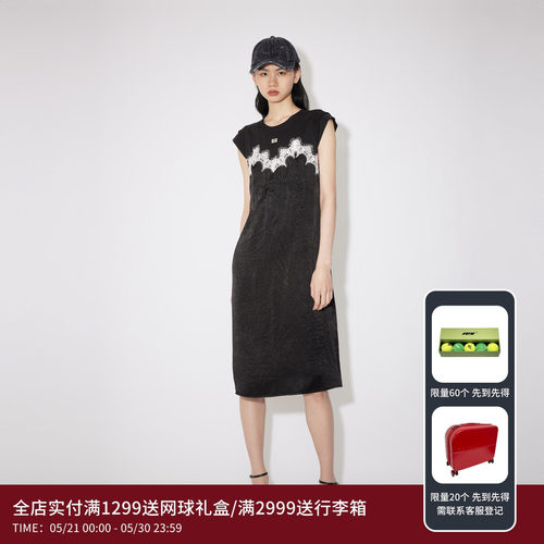 REVAN芮范设计师款闺房风缎面拼接连衣裙RM31101199