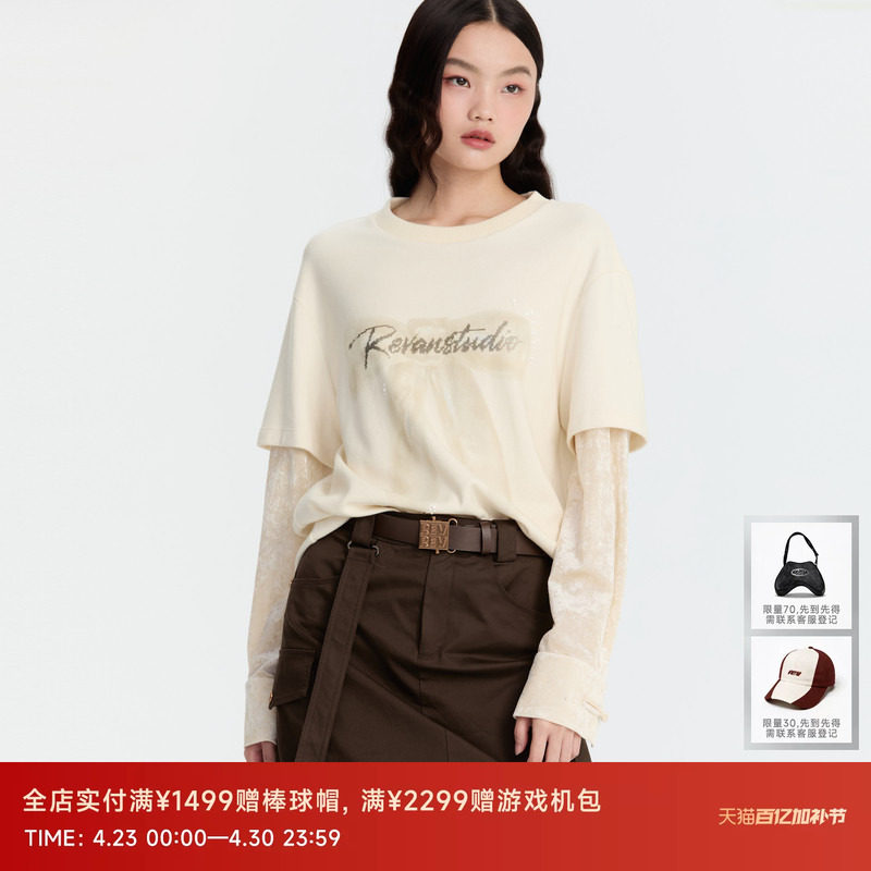 REVAN芮范设计师款前卫米色蝴蝶结T恤单衣RM90801110