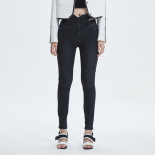 REVAN芮范设计师款 RN11302108 酷感满钻R字小脚牛仔裤