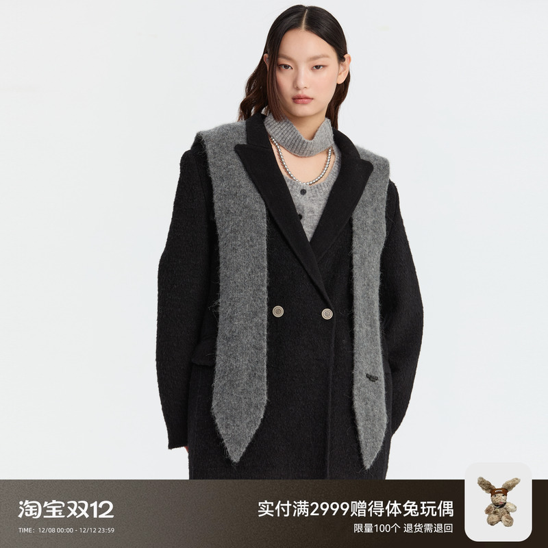 REVAN芮范设计师款质感连帽披肩大衣RM90302037