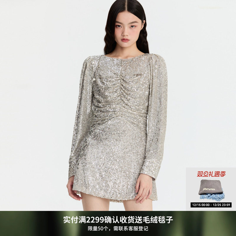 REVAN芮范设计师款摩登派对风珠片连衣裙RM91101145