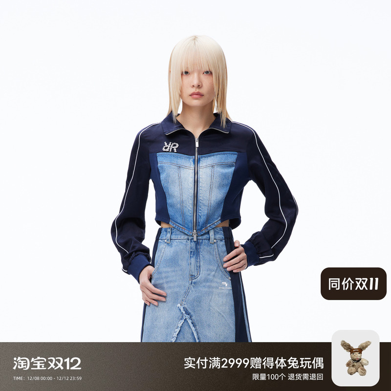 REVAN芮范设计师款女团风牛仔拼接短外套RN70105213